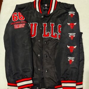 NBA Bulls Black Varsity Jacket with Red Accents.Kids  Size L 14 -16